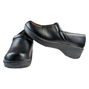 SafeTstep Womens Comfort Black Leather Clogs Safety Shoes Size 9